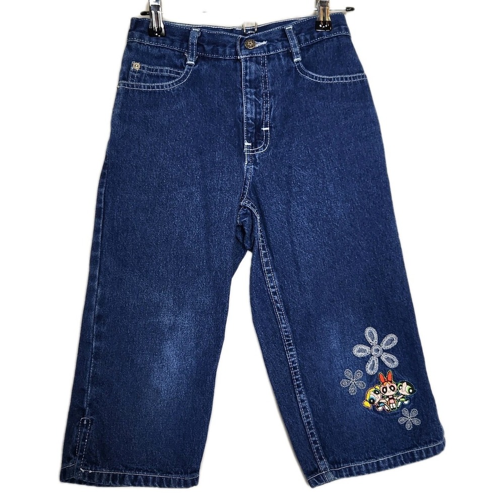 Rare Y2K Powerpuff Girls Denim Capri Jeans Embroidered Cartoon Network Size 12
